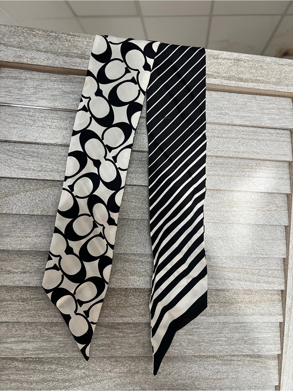 Coach Silk Black & White Patterned Scarf/Bow Tie Accent